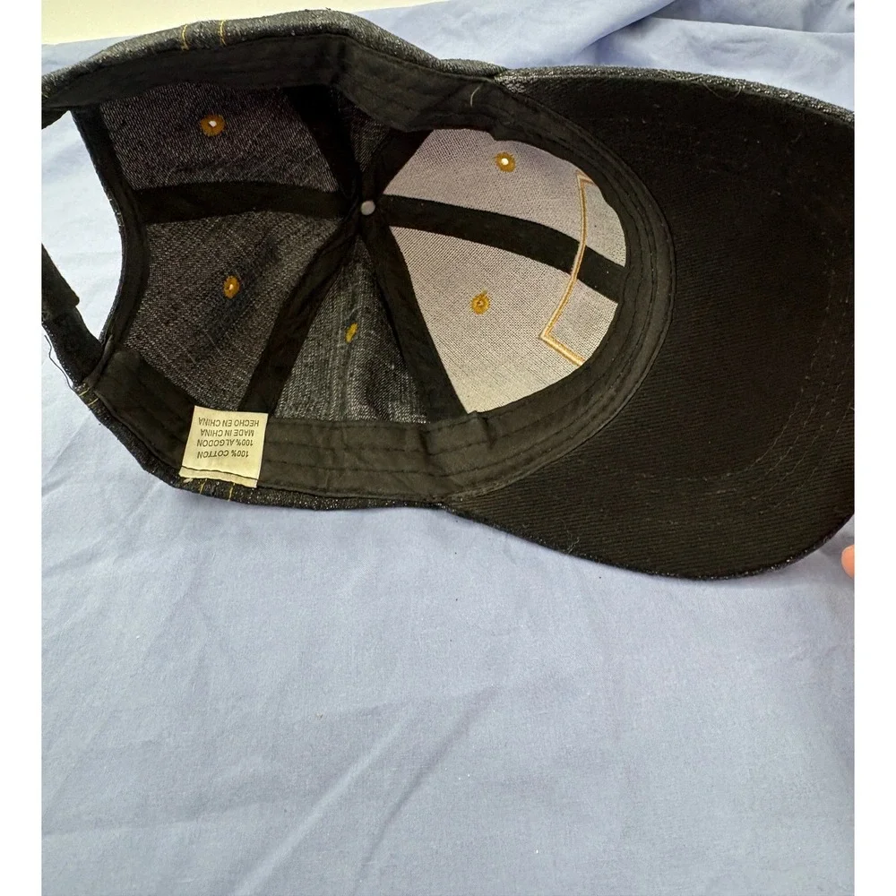 Texas Denim Baseball Hat Gold Contrast Stitching Faux Leather Patch Souvenir Cap